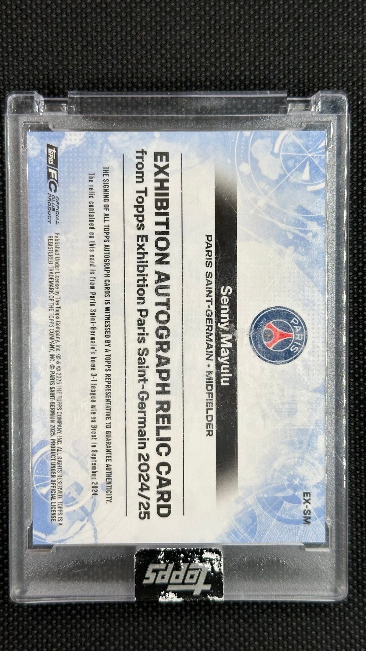Senny Mayulu rookie on card auto relic gold /50 Topps PSG Exhibition 2024/25