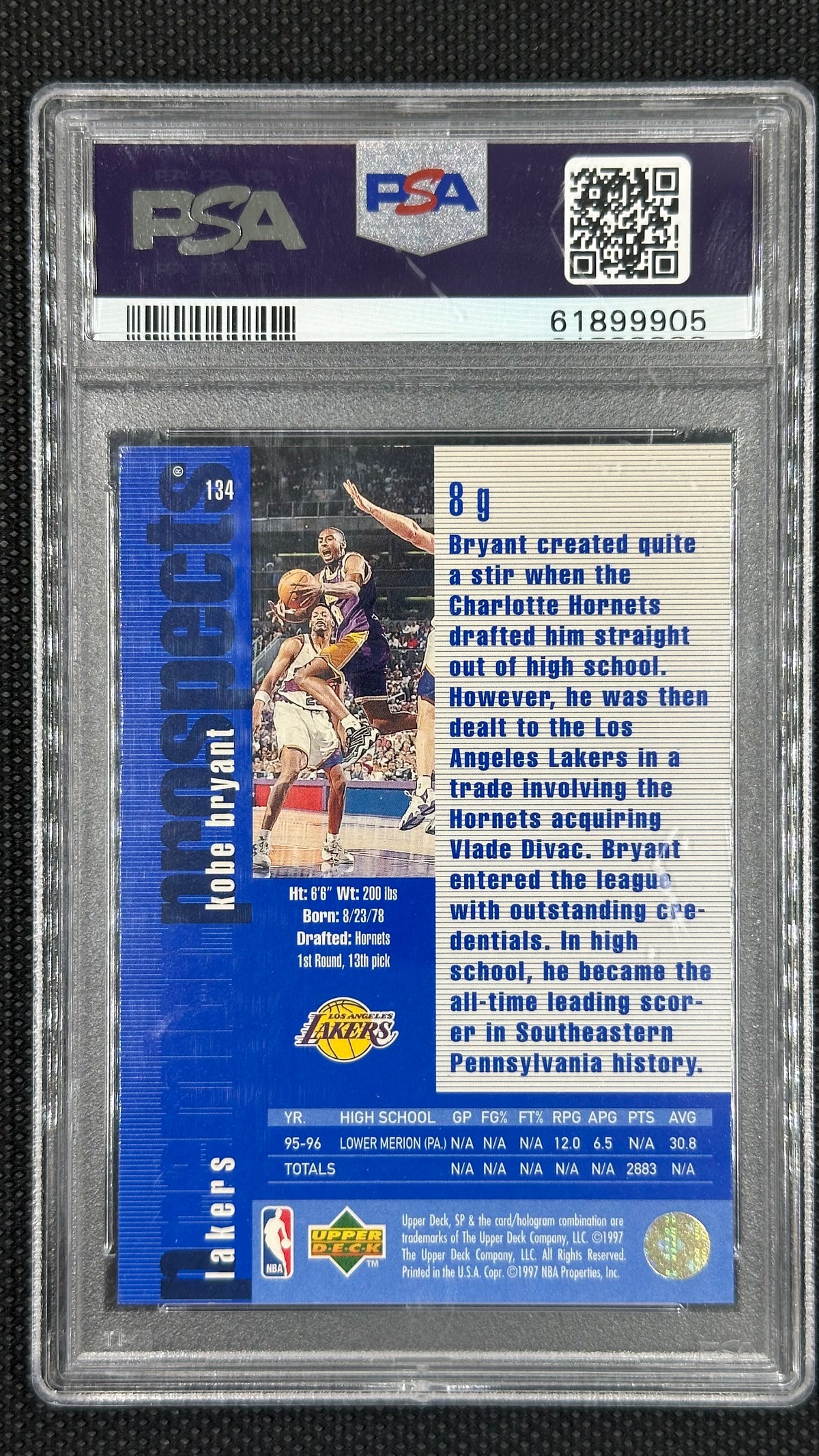 Kobe Bryant Rookie 1996 PSA 9 Mint Upper Deck