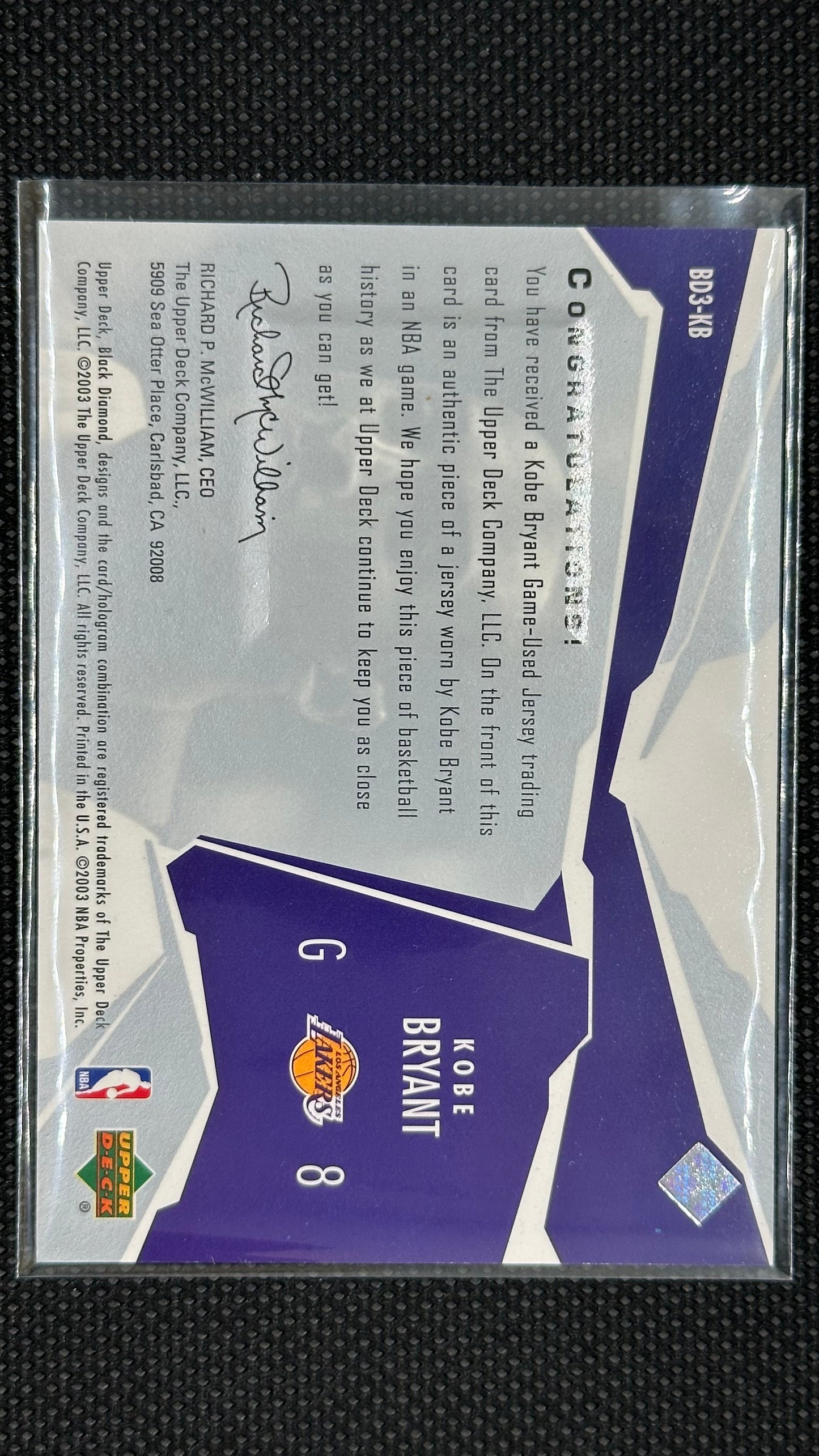 Kobe Bryant patch /100 match worn DOUBLE DIAMOND JERSEY panini