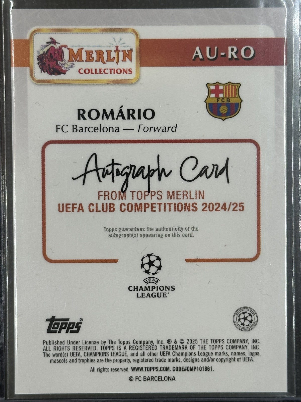 Romario Autograph /25 Barcelona Topps Merlin UCC 2024/25