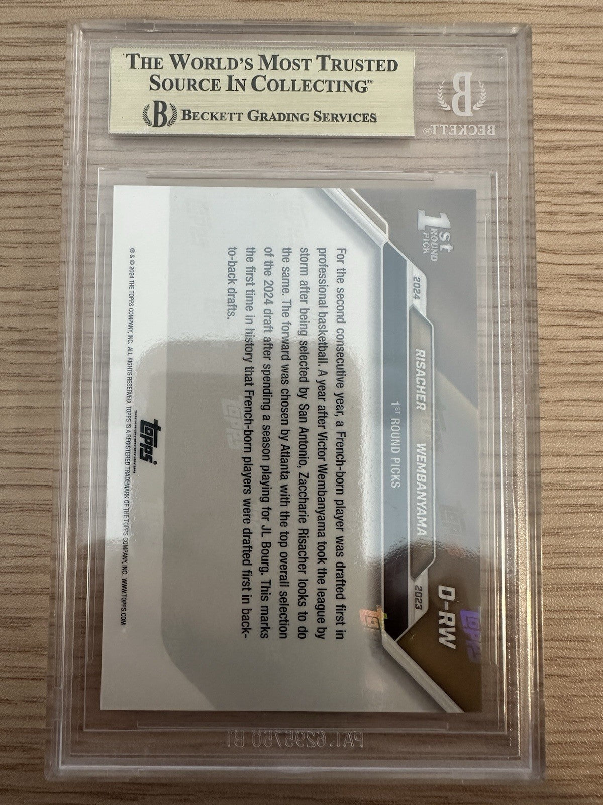 Wembanyama - Risacher Topps Now Draft 1st Round Pick BGS 9.5 Rookie