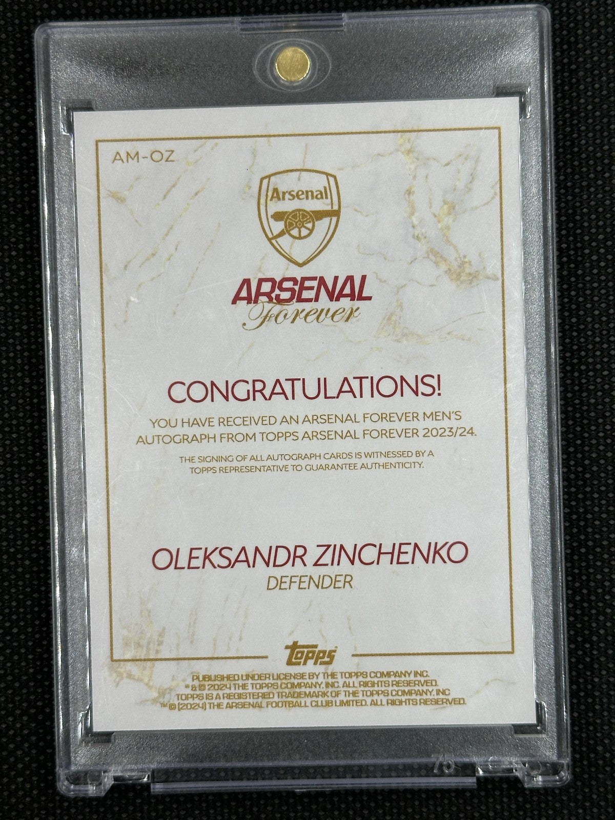Oleksandr Zinchenko Auto Topps Arsenal Forever