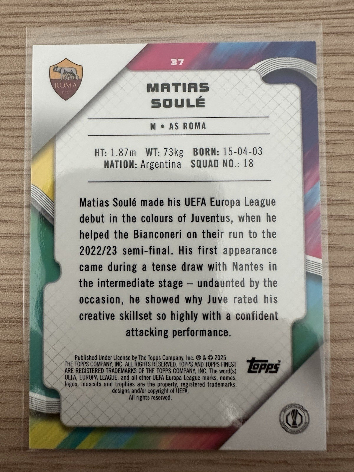 Matias Soule 59/299 Topps Finest UEL 2025