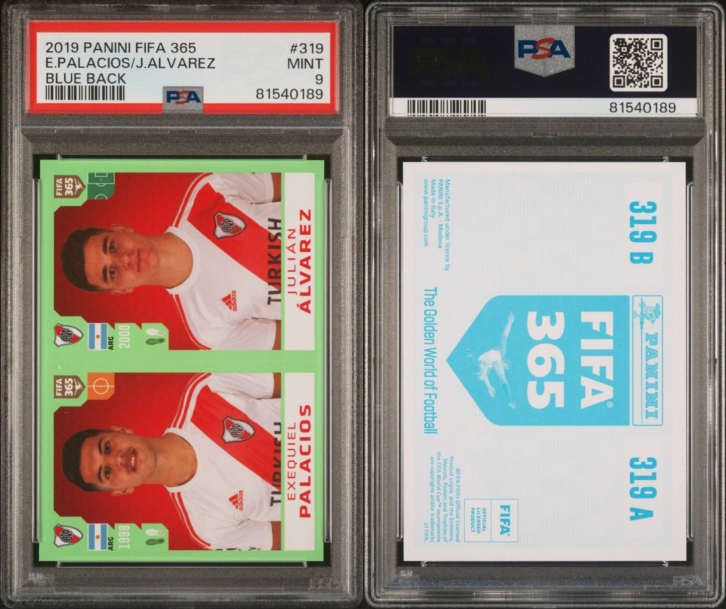 Exequiel Palacios Julian Alvarez Panini Fifa 365 Blue Back PSA 9 MINT 2019