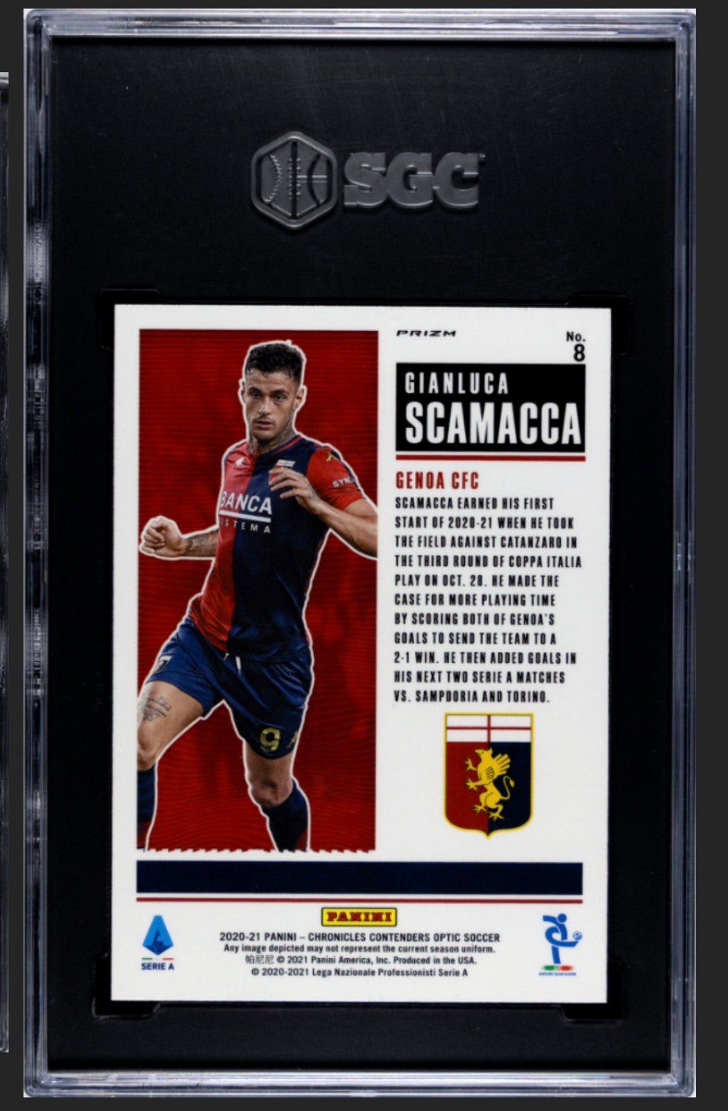 Gianluca Scamacca Rookie Ticket Purple Mojo Prizm Panini Chronicles SGC 9 MT