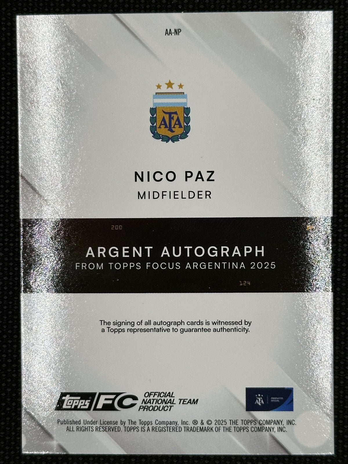 Nico Paz /25 Autograph Topps Focus Argentina 2025