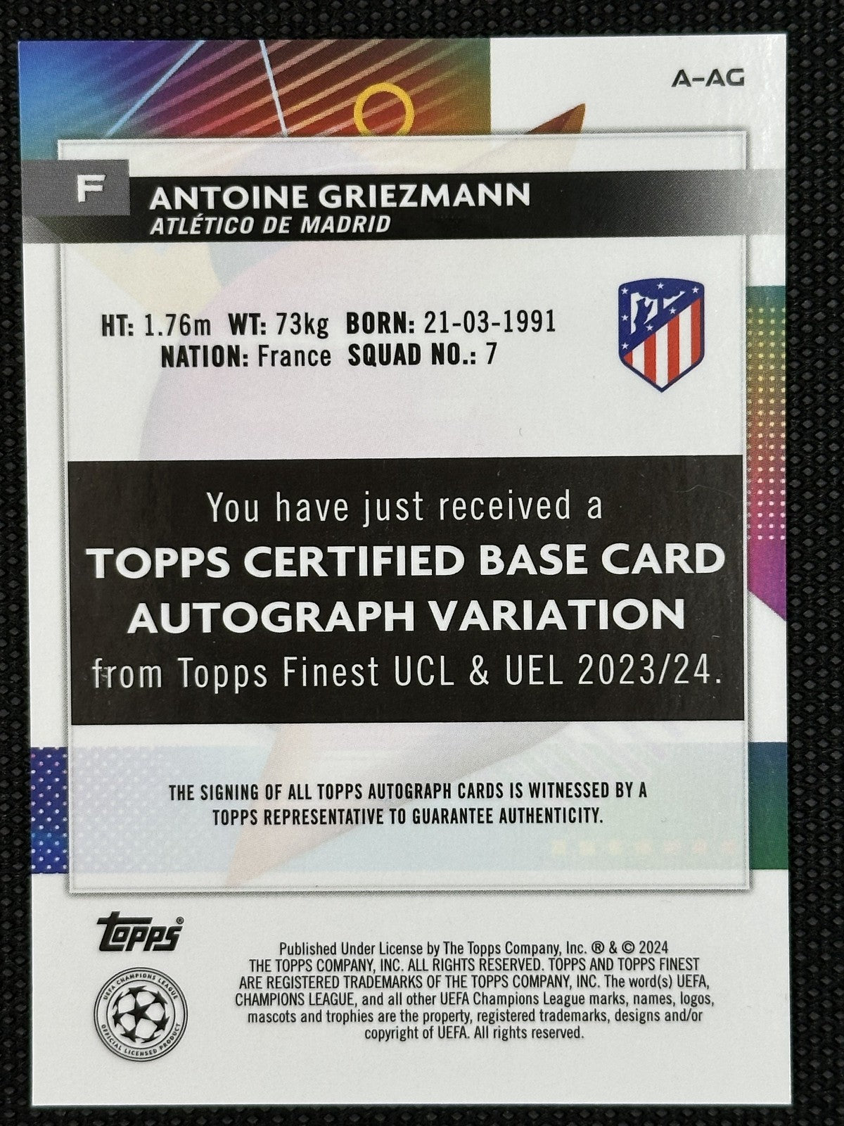 Antoine Griezmann Autograph /50 Topps Finest UCL 2024
