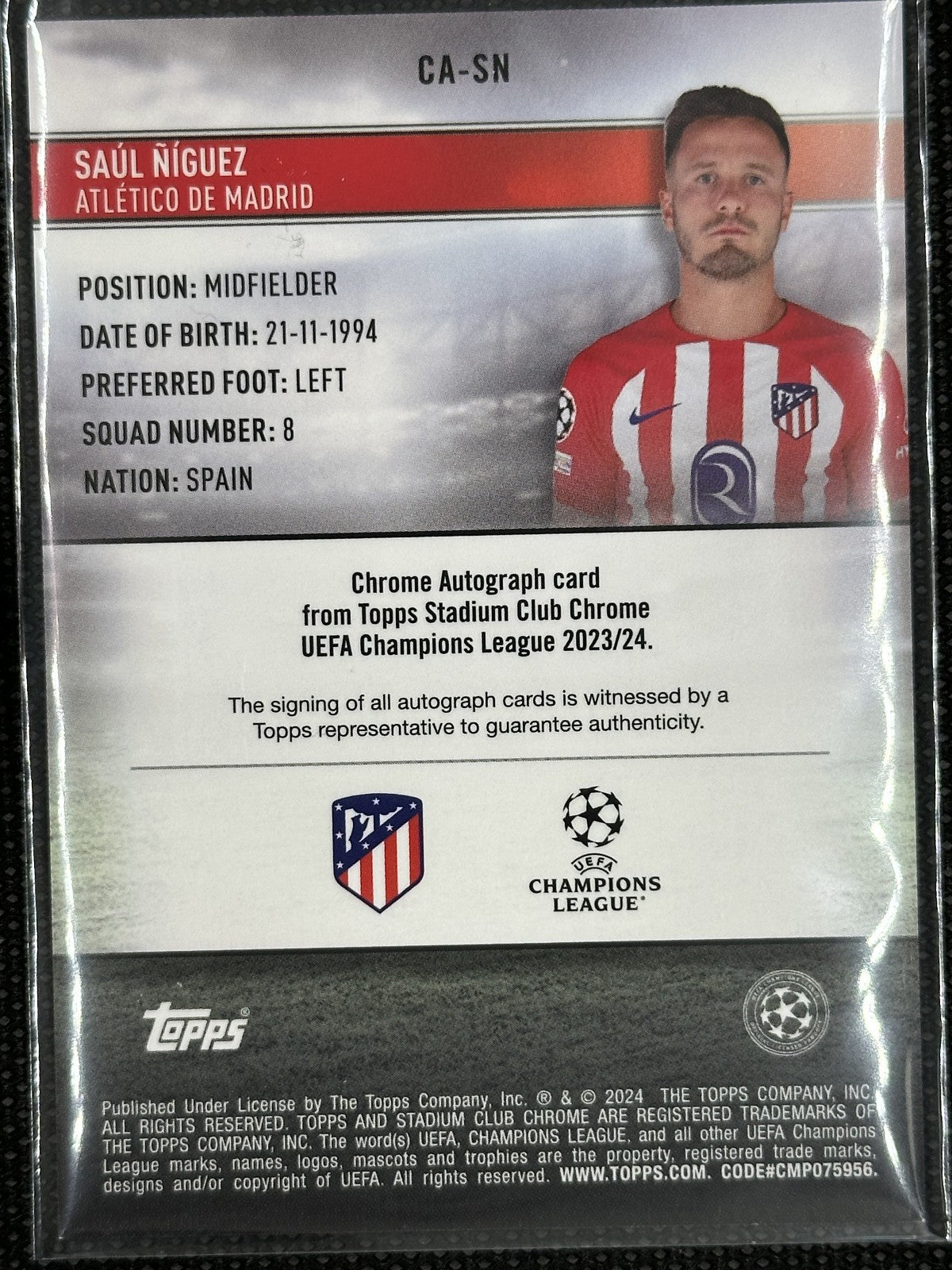 Saúl Niguez Autograph /50 Topps Stadium Club Chrome 2023/24