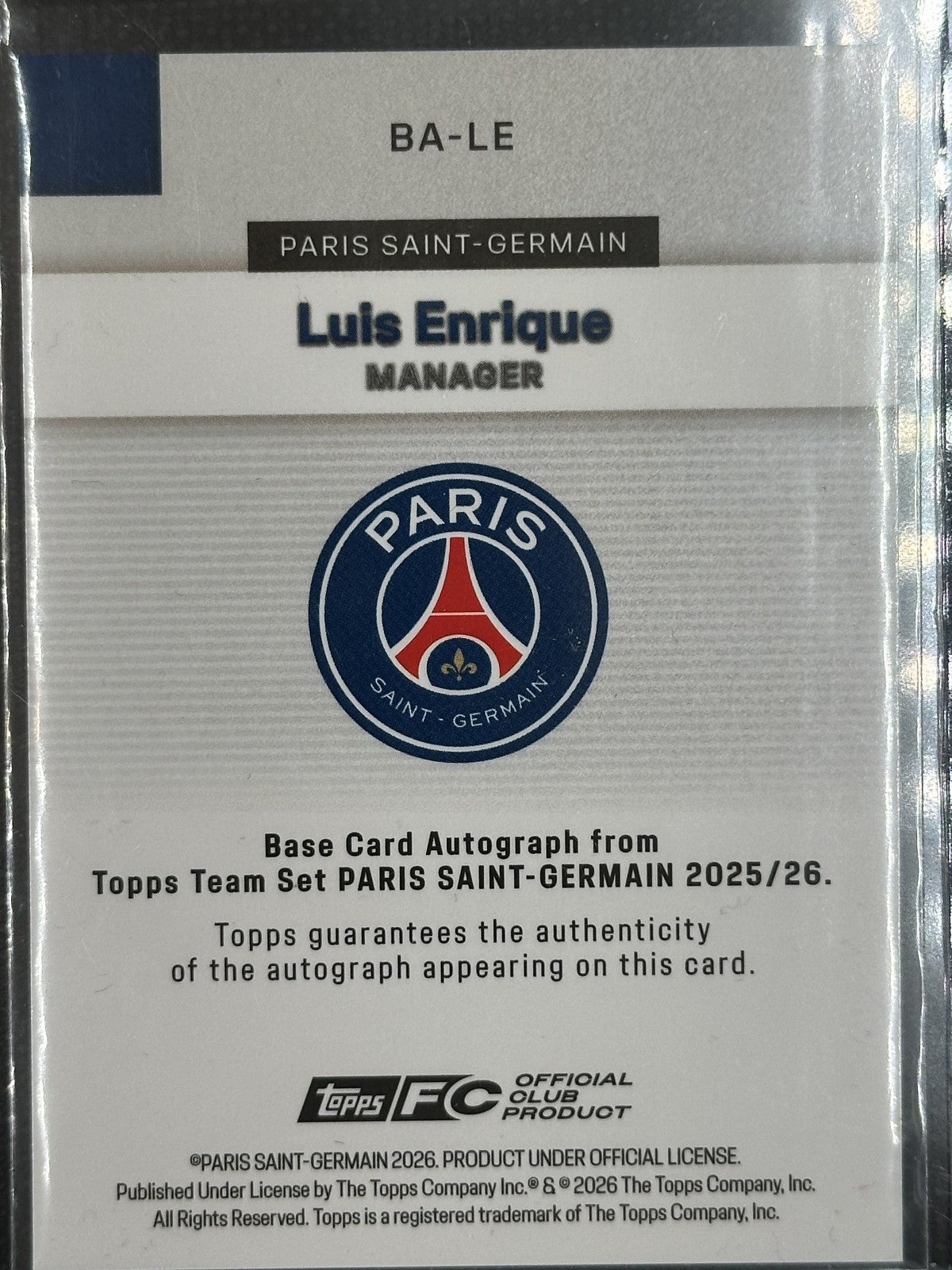Luis Enrique Autograph /50 Topps Team Set Paris Saint-Germain 2025/26