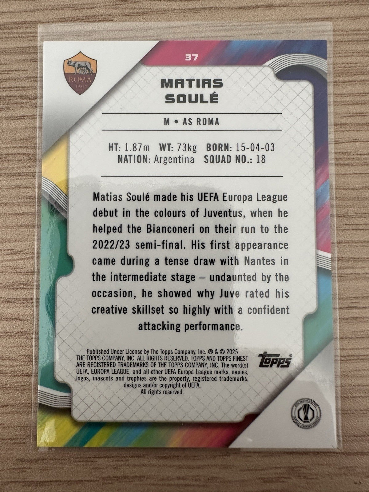 Matias Soule 14/75 Topps Finest UEL 2025