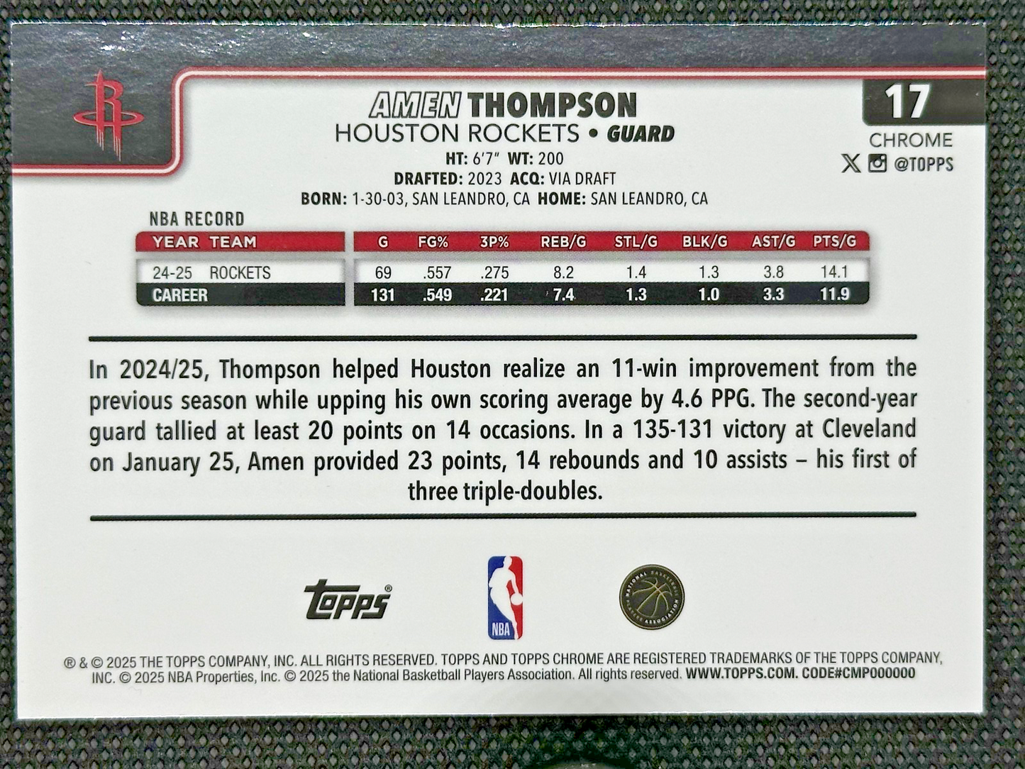 Amen Thompson /150 Topps Chrome NBA 2025