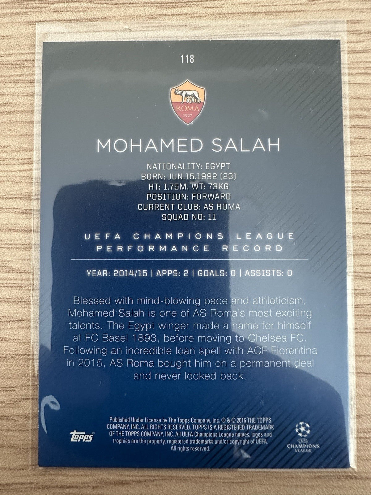 Mohamed Salah Topps UCL 2016 AS Roma