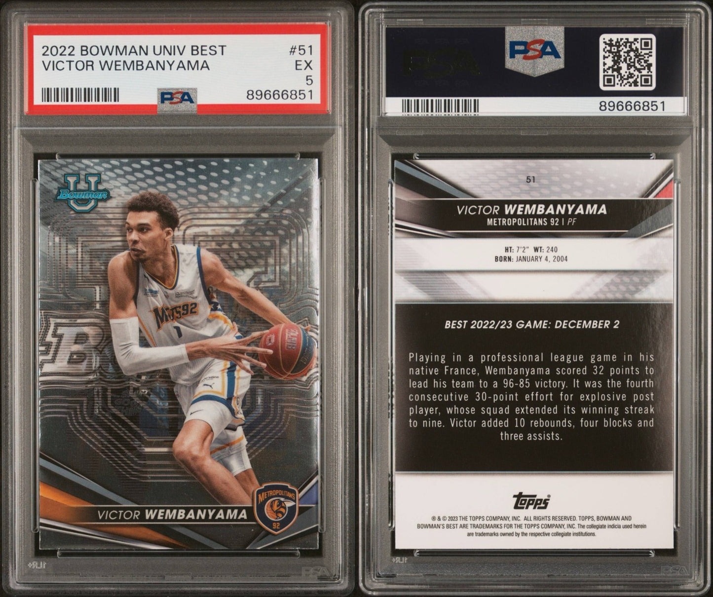 Victor Wembanyama Topps Bowman Metropolitans 2022/23 PSA 5 EX