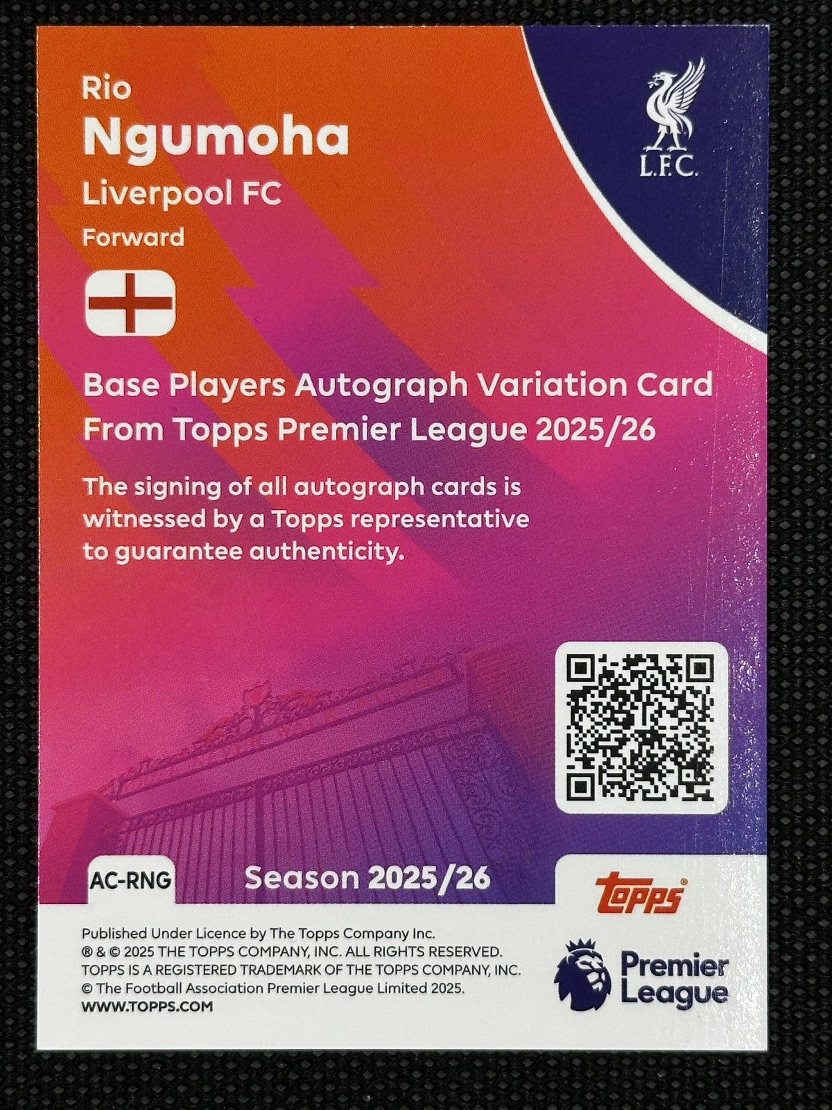 Rio Ngumoha Rookie Auto Signature Topps Premier League 2025/26