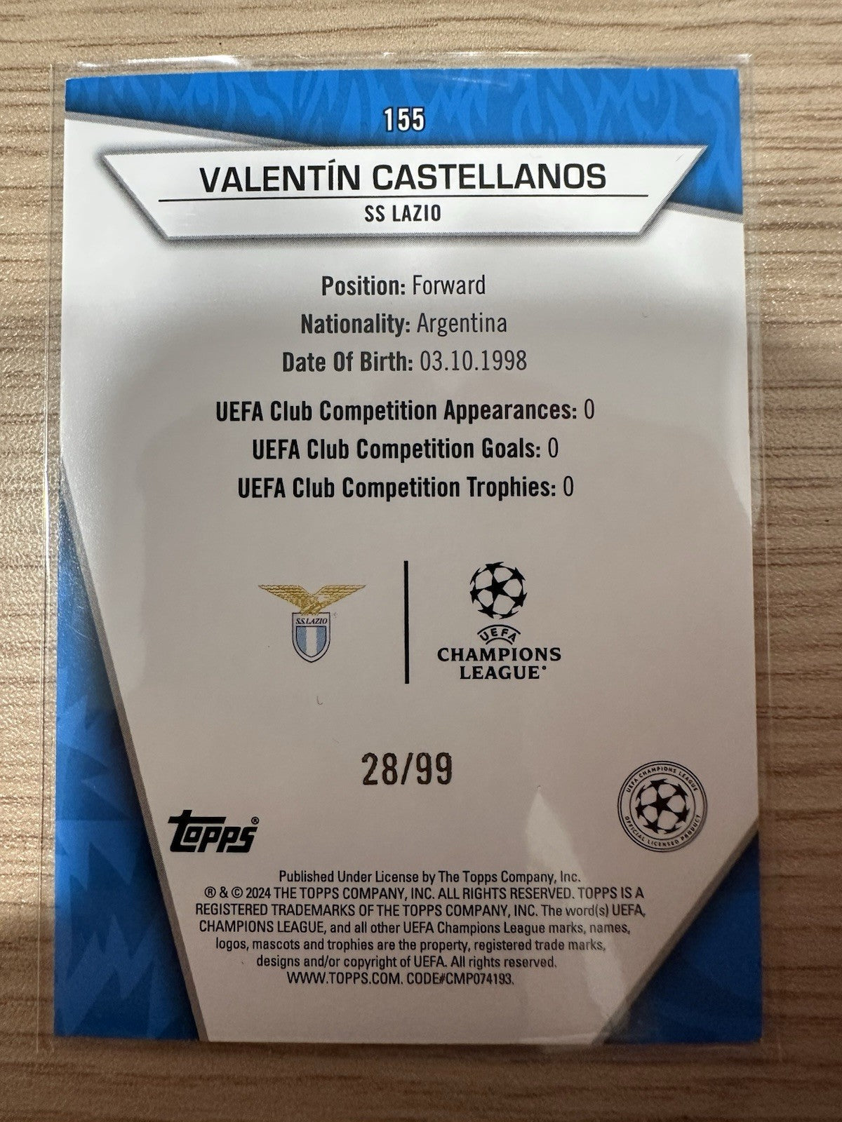 Valentin Castellanos 28/99 Ultra Rare Topps UCL 2024
