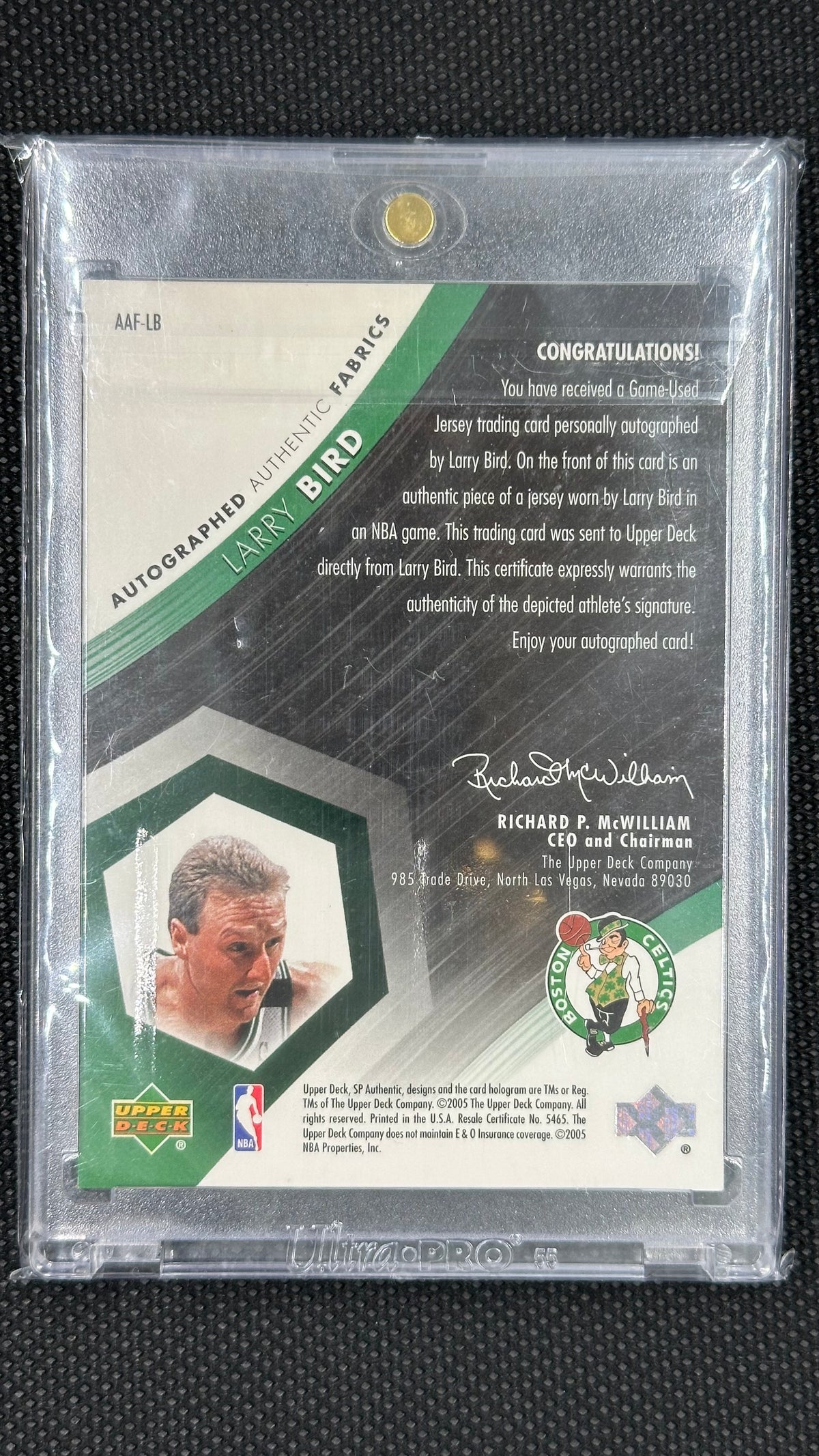 Larry Bird auto patch /50 game used jersey Authentic Fabrics Autograph