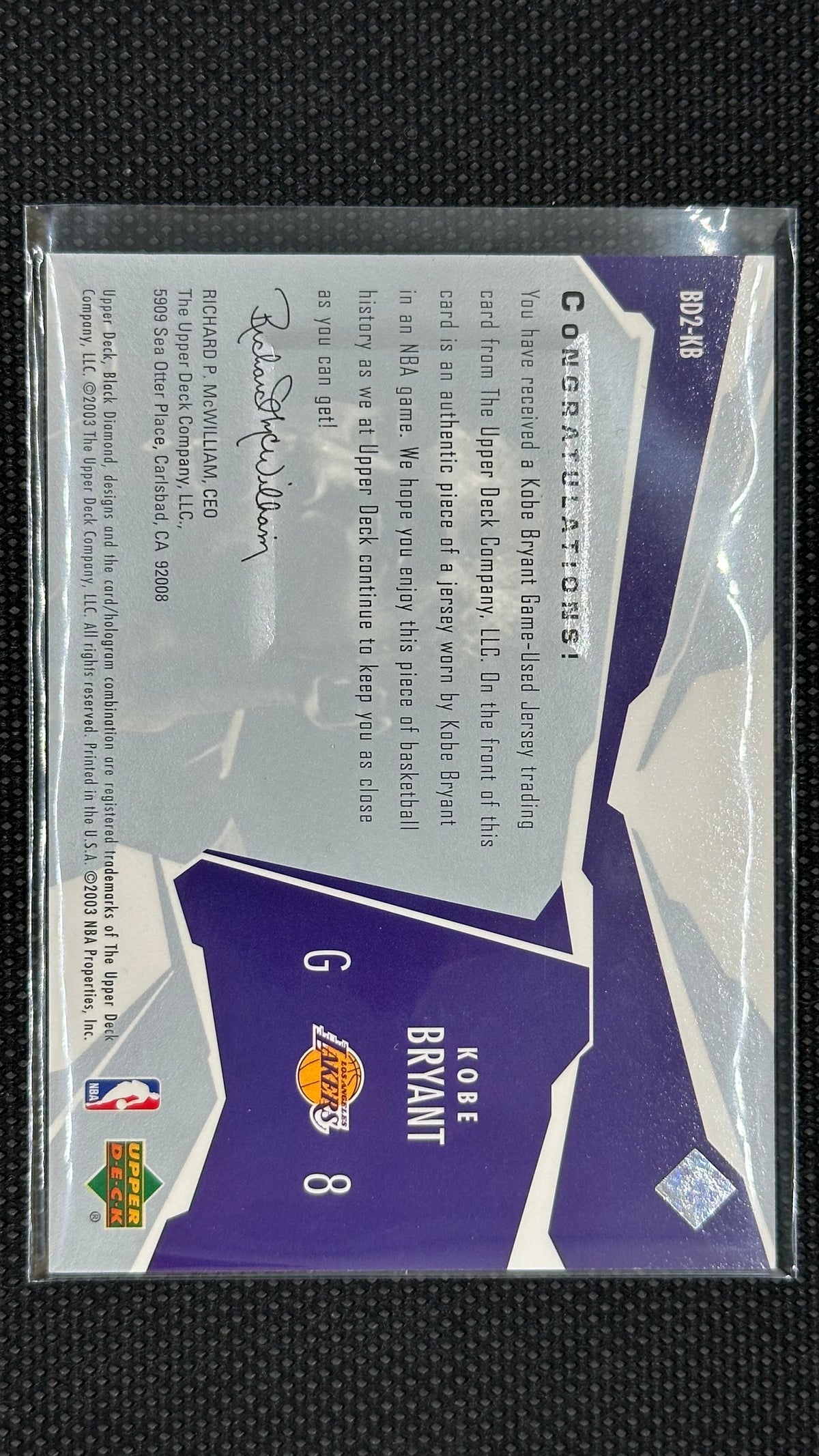 Kobe Bryant patch /250 match worn DOUBLE DIAMOND JERSEY panini