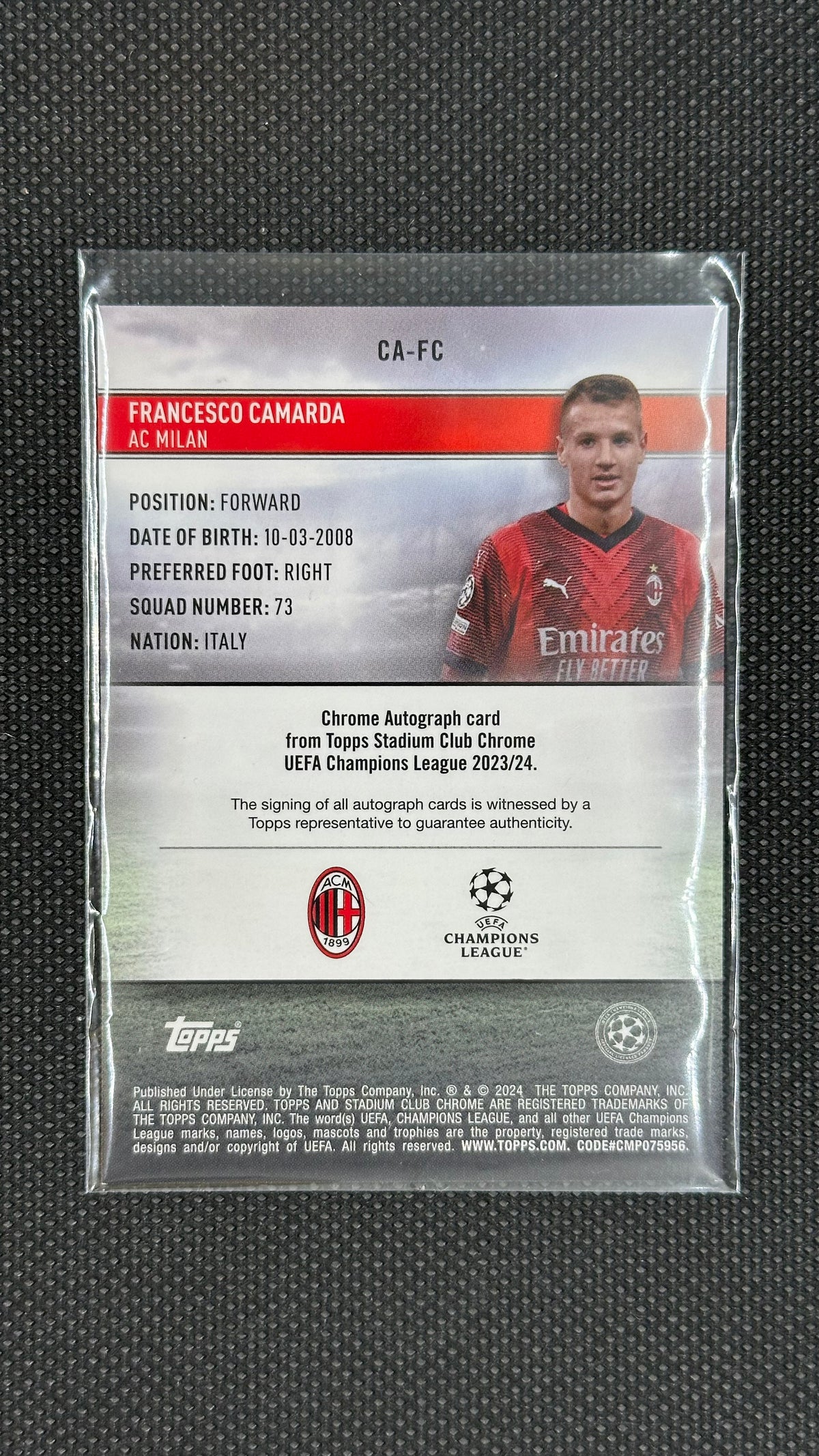 Francesco Camarda Rookie Auto /50 Topps Chrome Stadium 2023/24