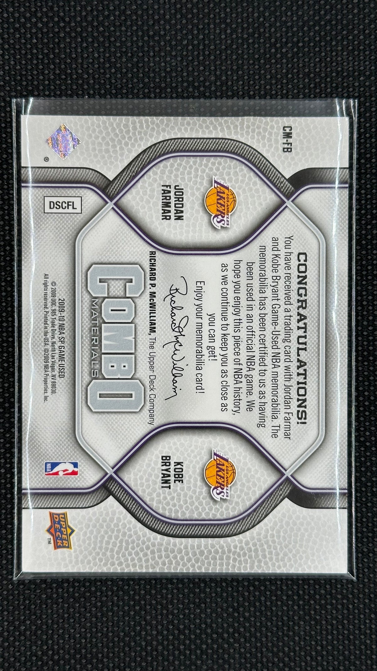 Kobe Bryant Jordan Farmar combo material patch match worn panini