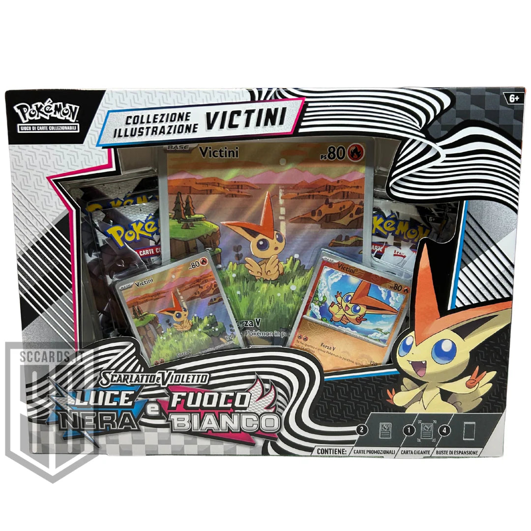 Pokemon Collezione con Illustruazione Victini Luce Nera e Fuoco Bianco Scalatto e Violetto (ITA)