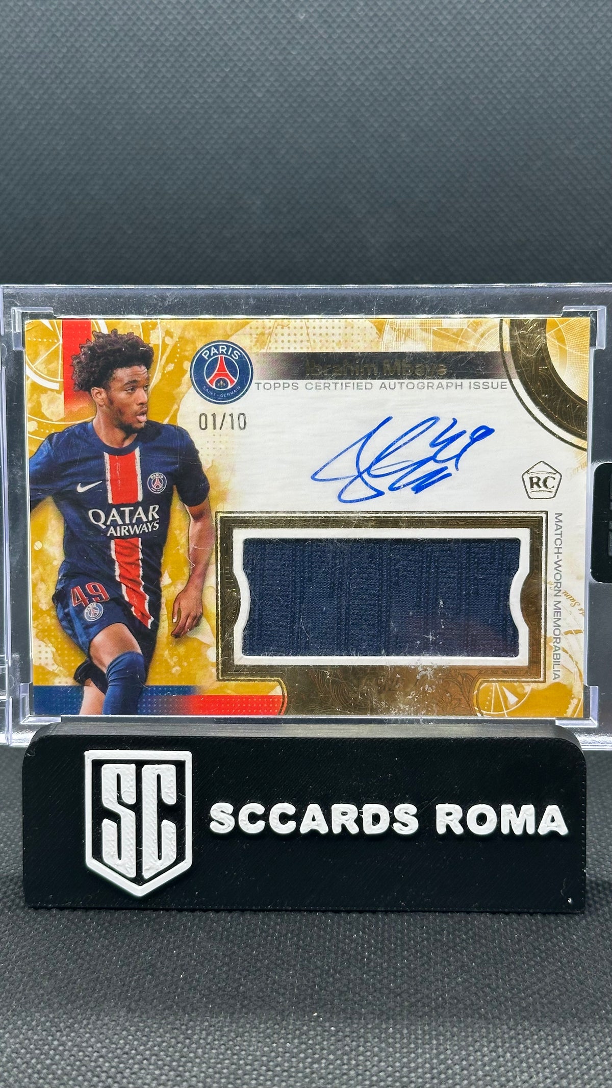Ibrahim Mbaye rookie on card auto relic /10 Topps PSG Exhibition 2024/25