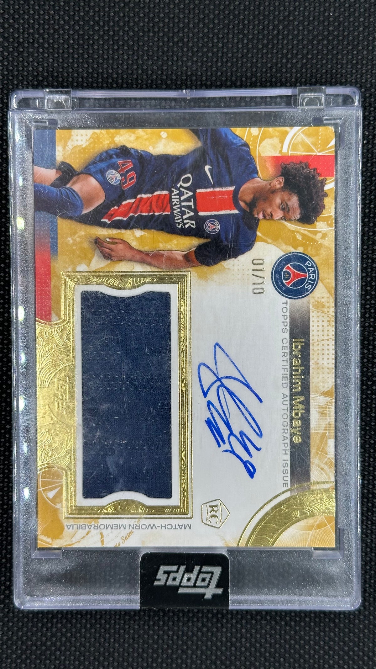 Ibrahim Mbaye rookie on card auto relic /10 Topps PSG Exhibition 2024/25