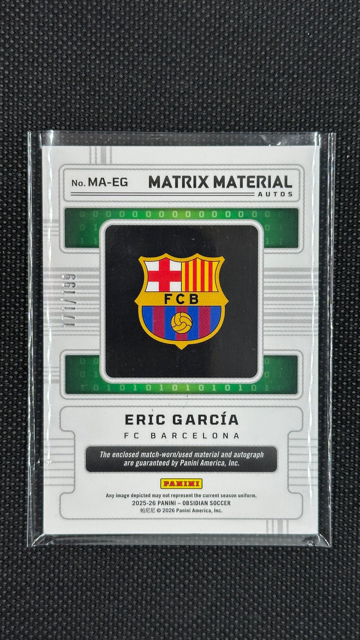 Panini Obsidian Eric Garcia Matrix Materials Patch Auto /199