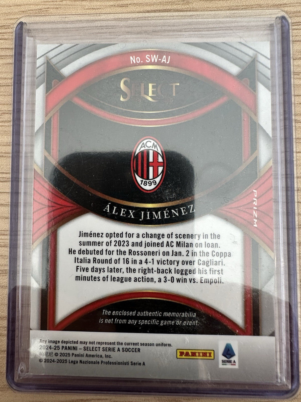 Alex Jimenez Rookie Patch Panini Select Swatches Serie A 2024/25