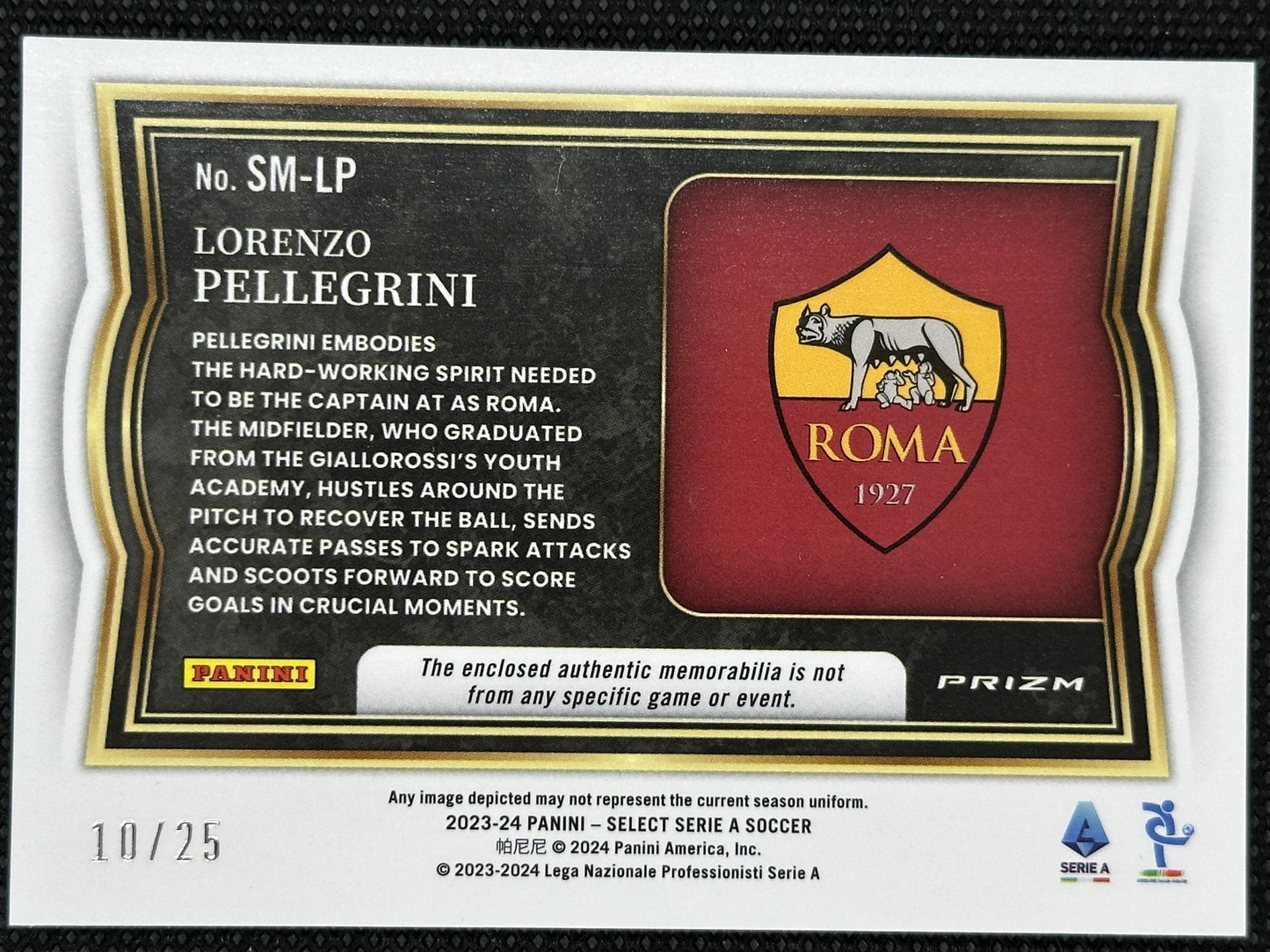 Lorenzo Pellegrini Relic /25 Panini Select Serie A 2023/24
