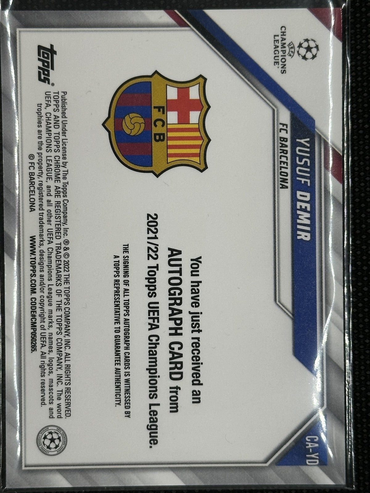 Yusuf Demir Autograph Rookie Topps UEFA Champions League 2021/22