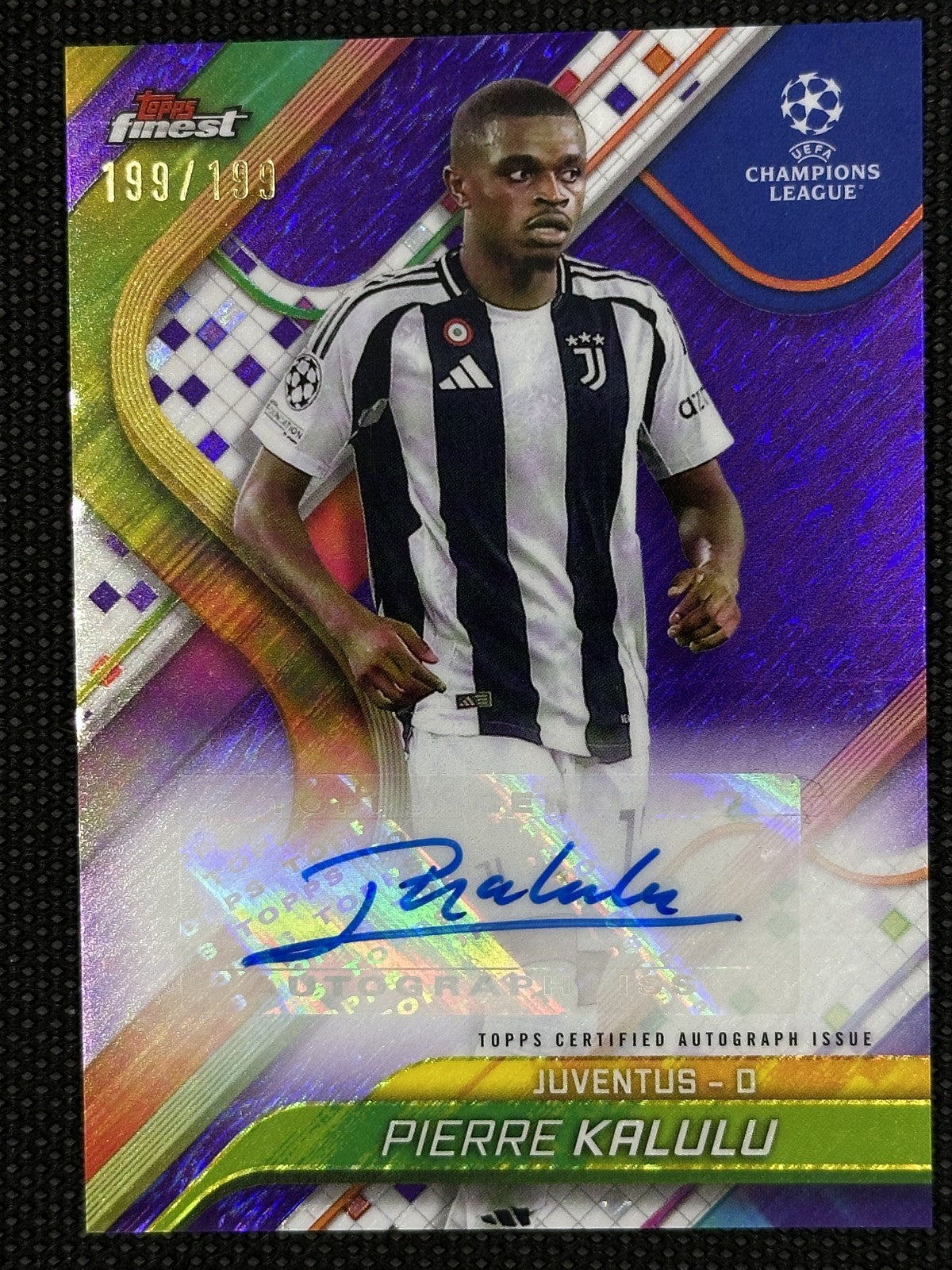 Pierre Kalulu 2024-25 Topps Finest UEFA /199 Auto Purple Shimmer #BA-PK