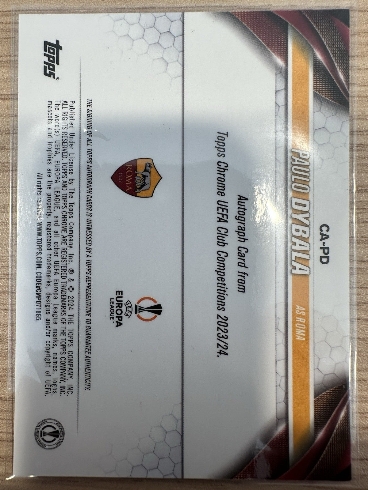 Paulo Dybala Autograph Black Topps Chrome UEFA Club Competition 2023/24