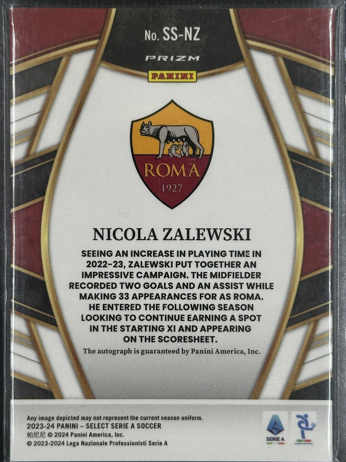 Nicola Zalewski Autograph Peacock AS Roma Panini Select Serie A 2023-24