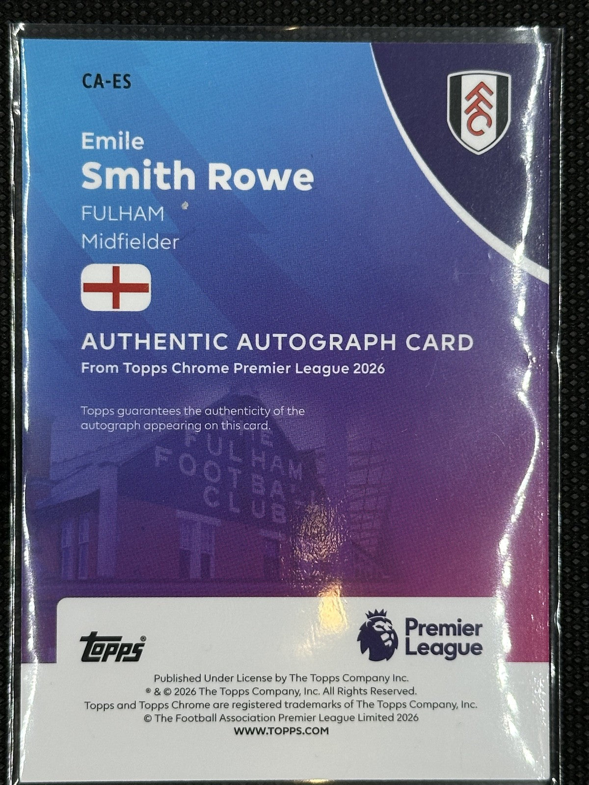 Emile Smith Rowe Autograph /99 Topps Chrome Premier League 2026