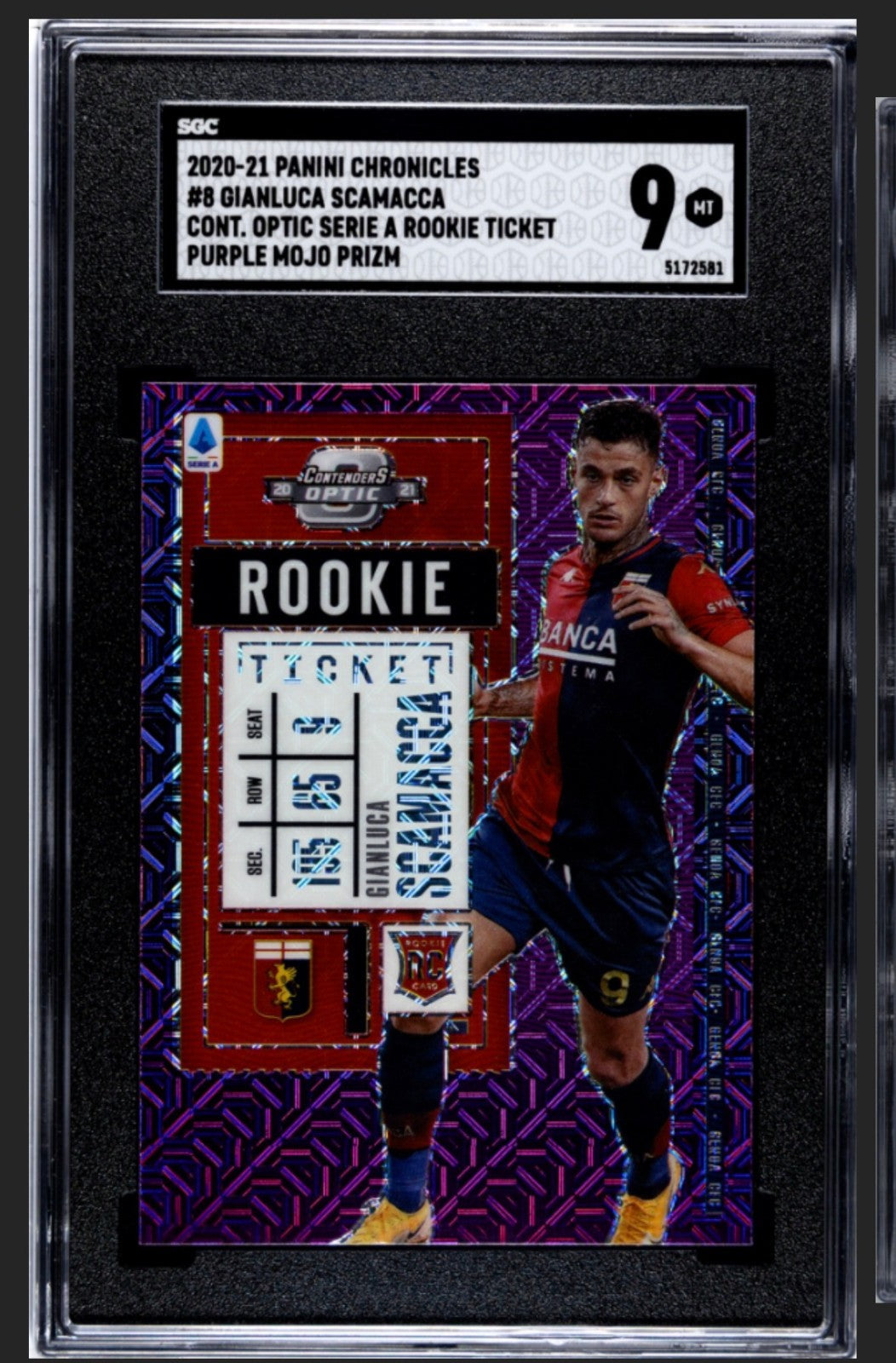 Gianluca Scamacca Rookie Ticket Purple Mojo Prizm Panini Chronicles SGC 9 MT