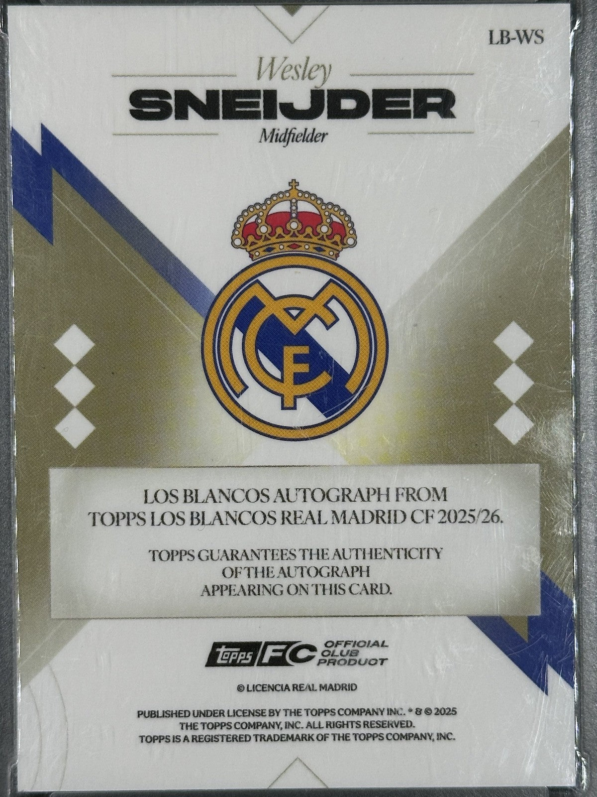 Wesley Sneijder Autograph Topps Los Blancos Real Madrid 2025/26