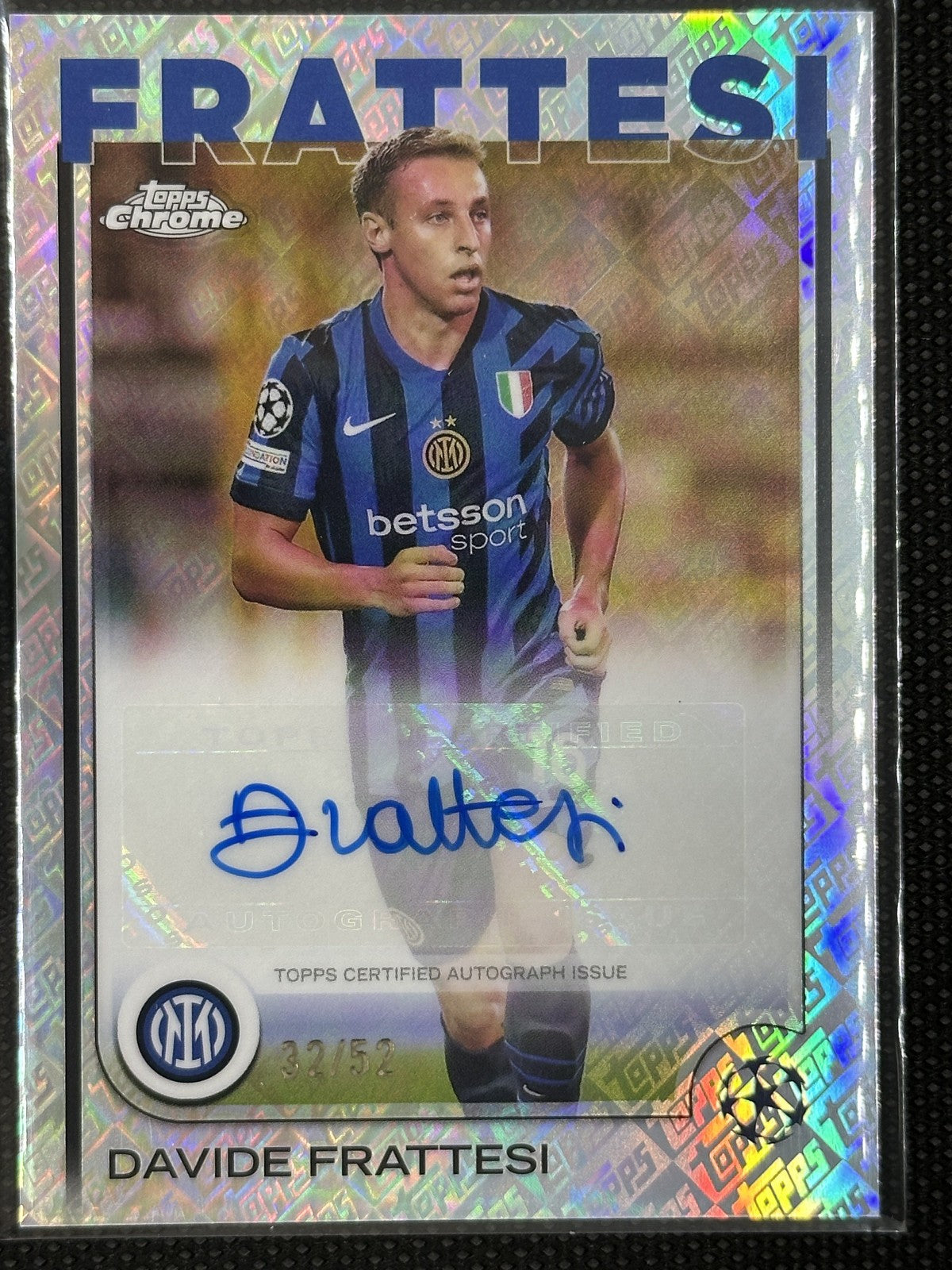 Davide Frattesi Autograph /52 Topps Chrome UEFA Club Competition 2024/25