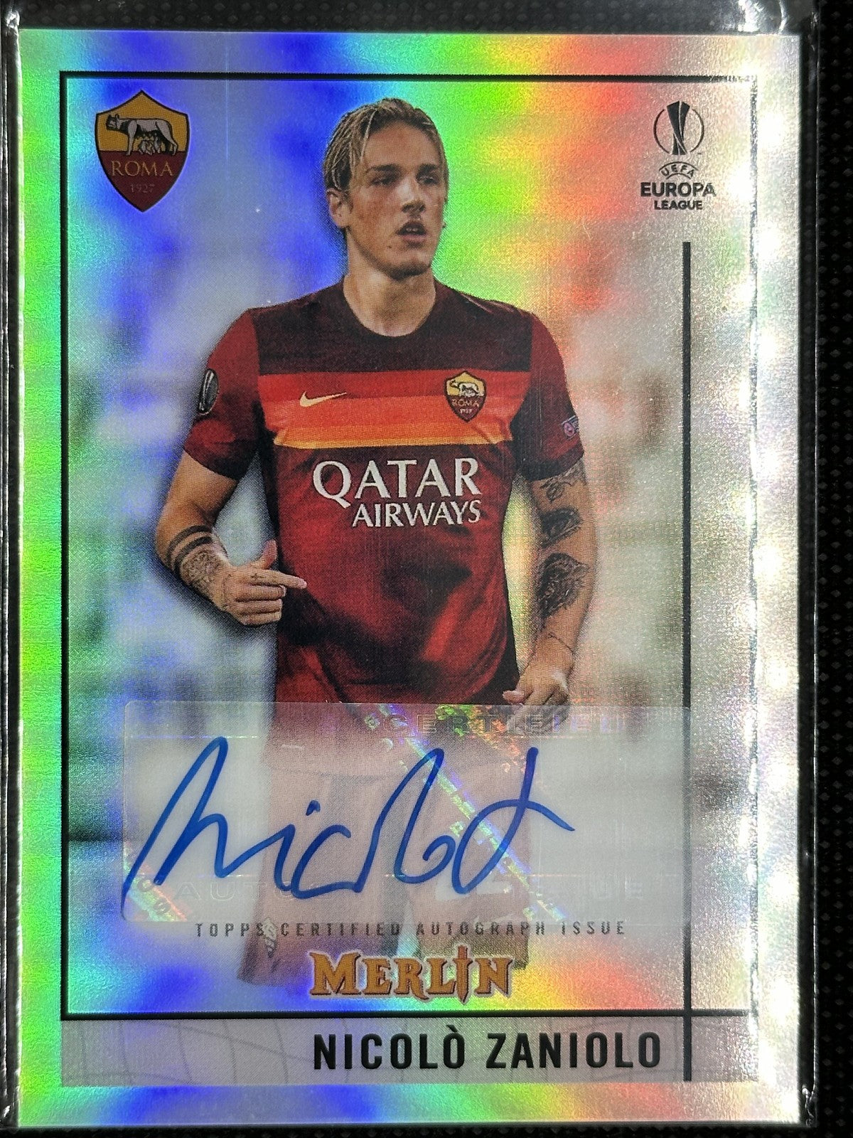 Nicolò Zaniolo Autograph Topps Merlin 2020/21 Europa League Roma