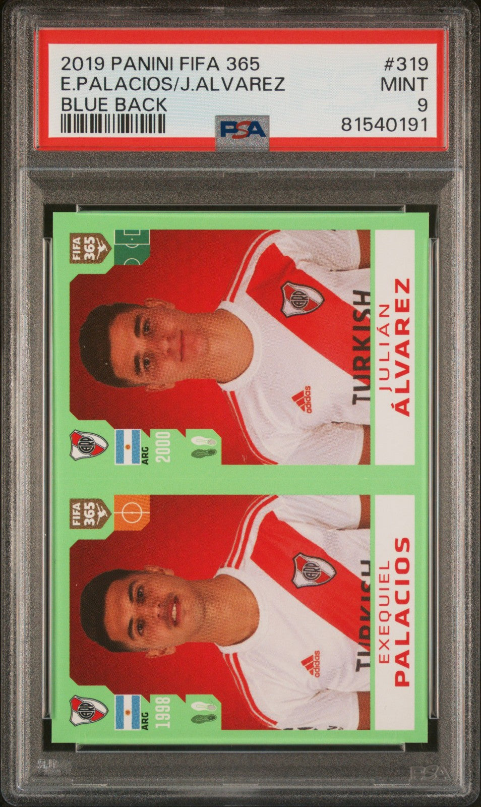 Exequiel Palacios Julian Alvarez Panini Fifa 365 Blue Back PSA 9 MINT 2019
