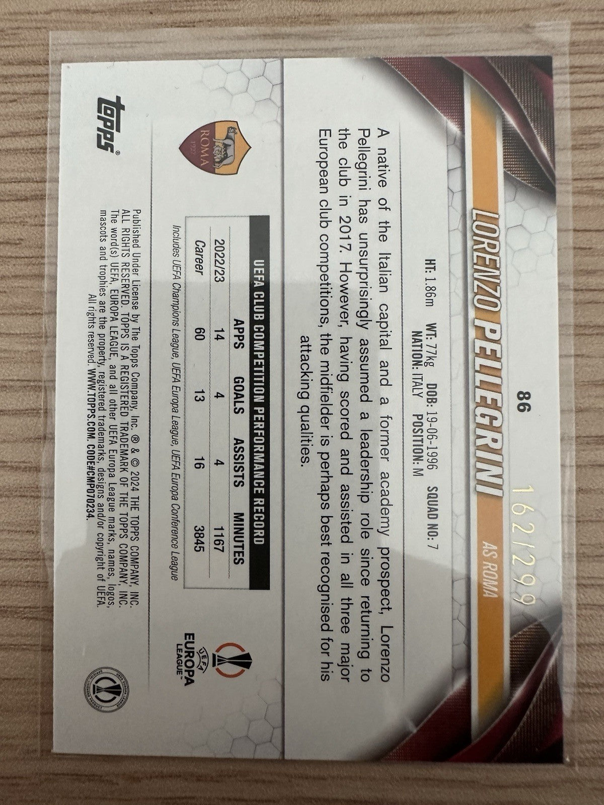 Lorenzo Pellegrini 162/299 Topps UEL 2024