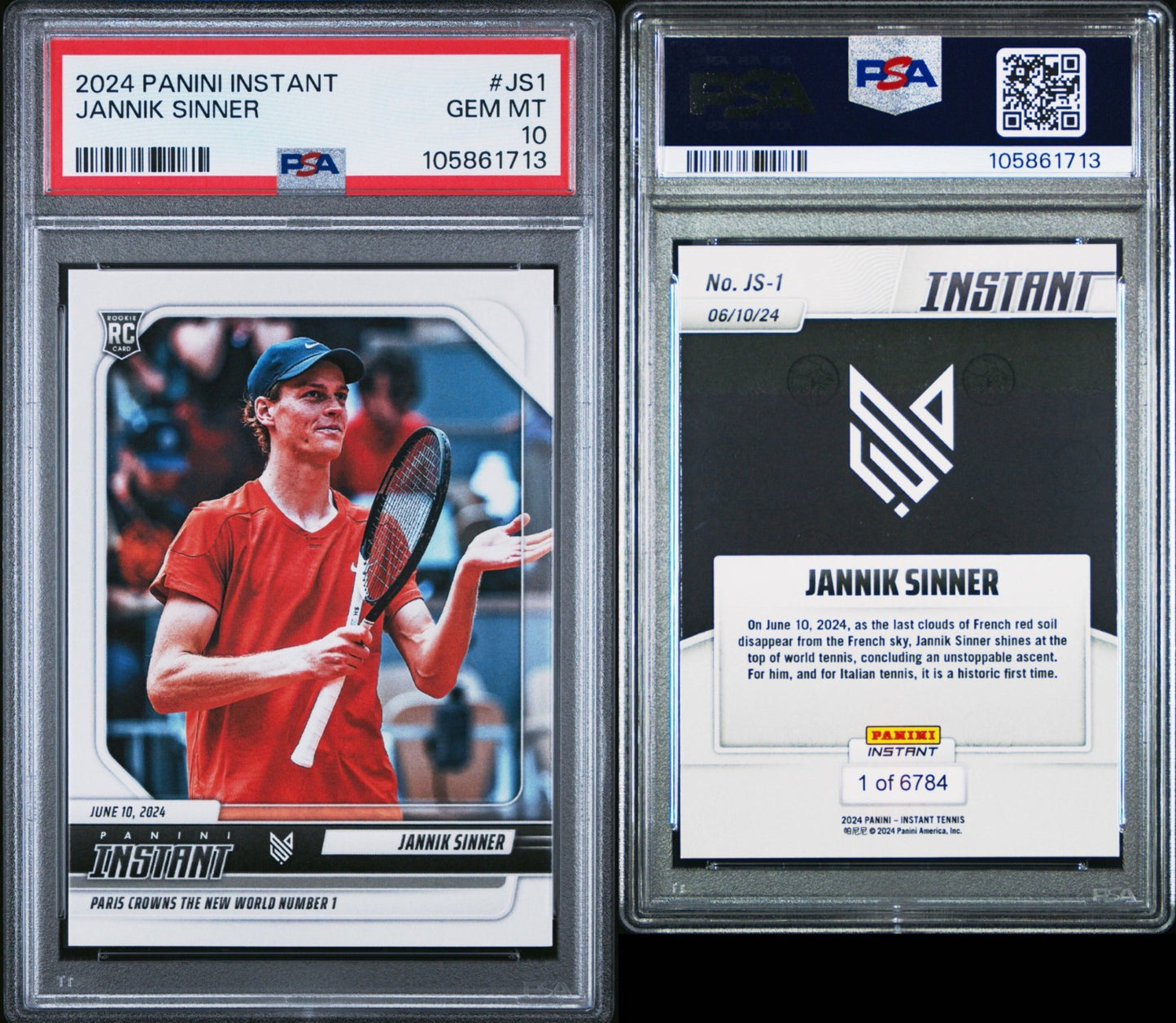 Jannik Sinner Rookie 2024 Panini Instant PSA 10 GEM MT