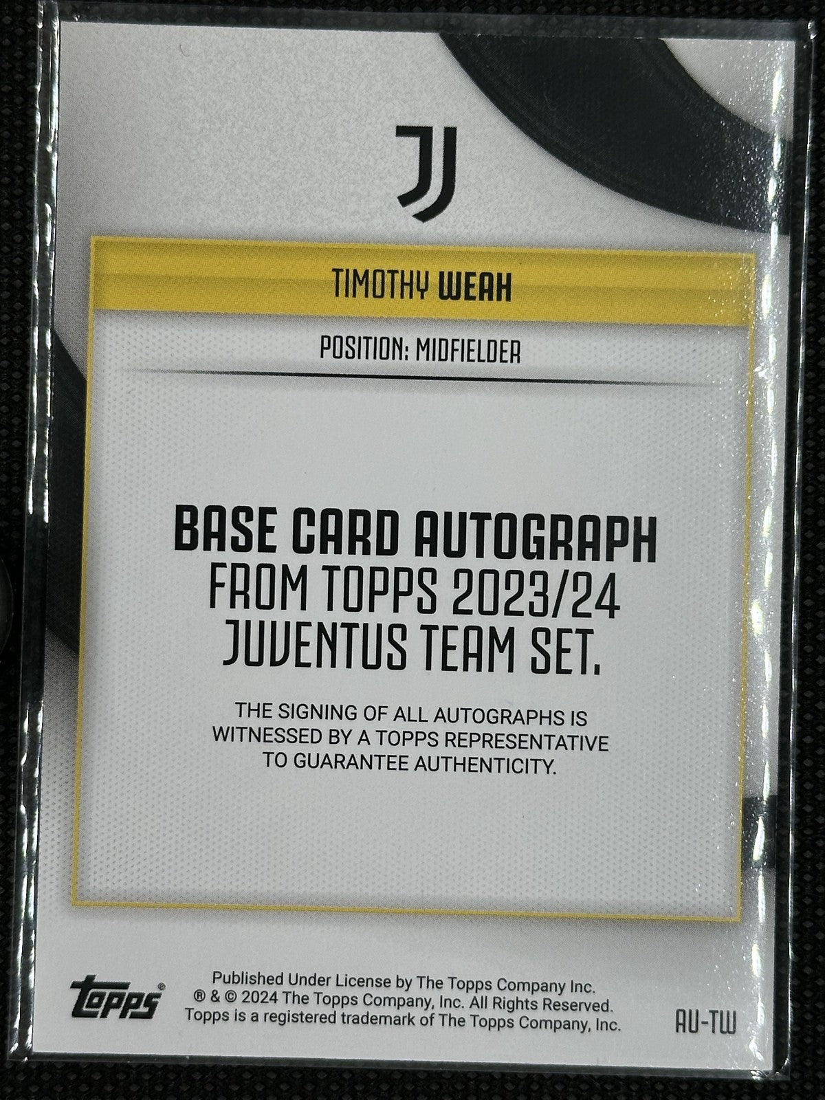 Timothy Weah Autograph Topps Team Set Juventus 2023/24