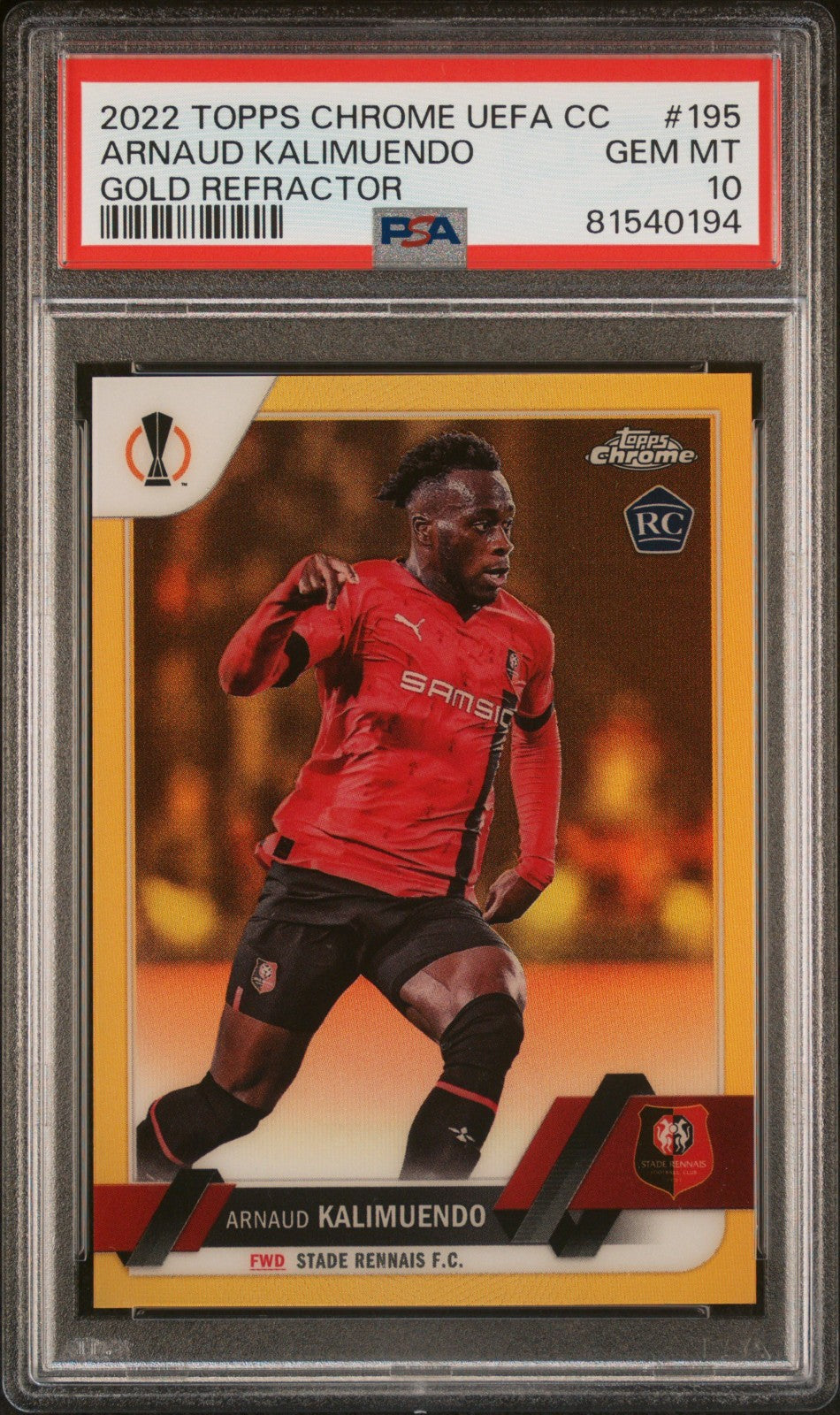 Arnaud Kalimuendo Rookie /50 Gold Refractor Topps Chrome UCC 2022 PSA 10 GEM MT