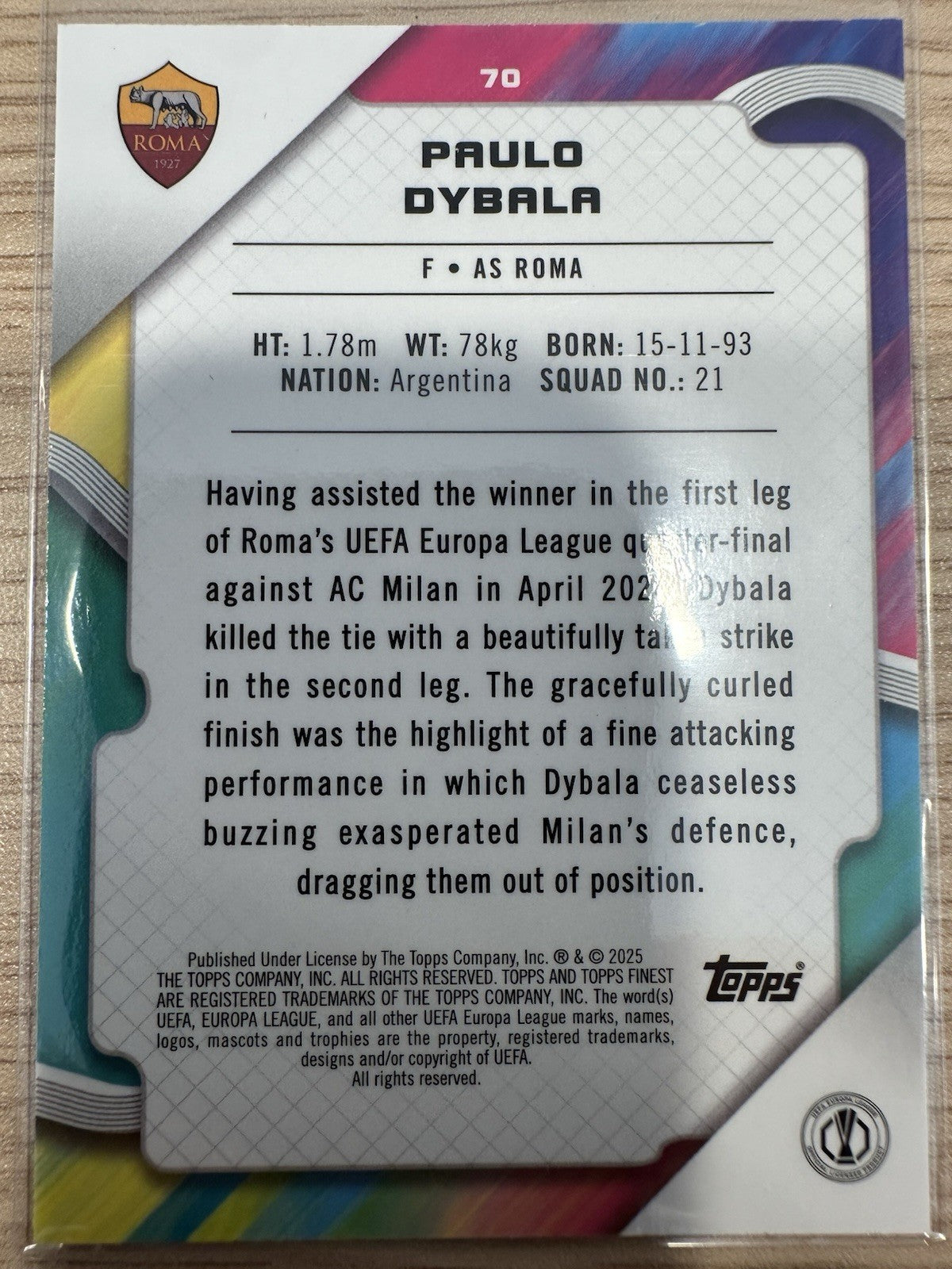 Paulo Dybala 44/299 Topps Finest UEL 2025
