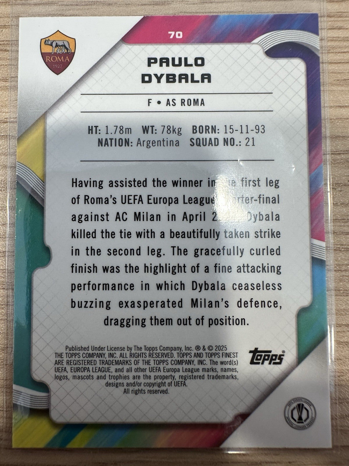 Paulo Dybala /99 Topps Finest UEL 2025