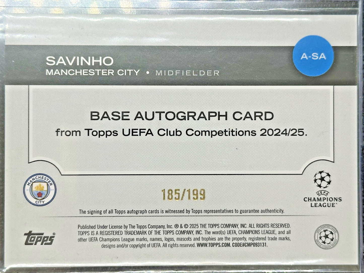 Savinho Autograph /199 Manchester City Topps UCC Flagship Edition 2024/25