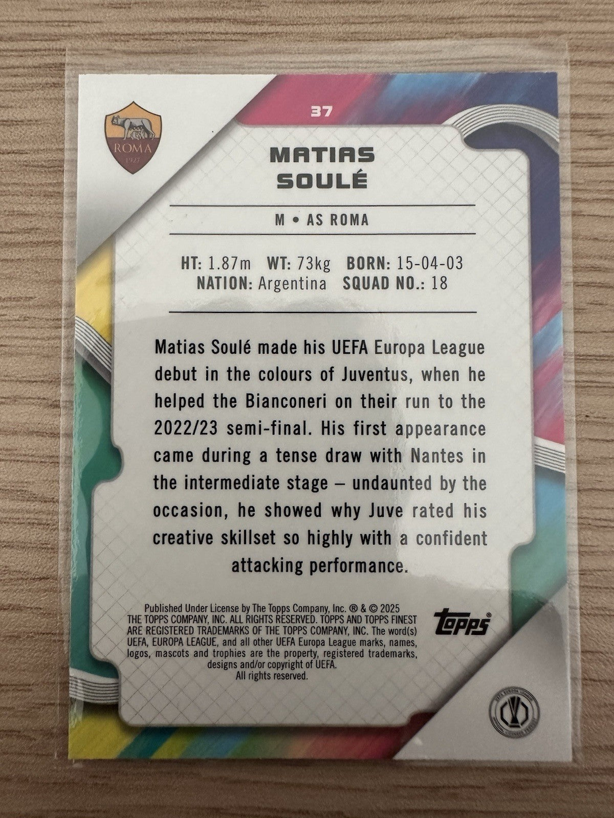 Matias Soule /275 Topps Finest UEL 2025