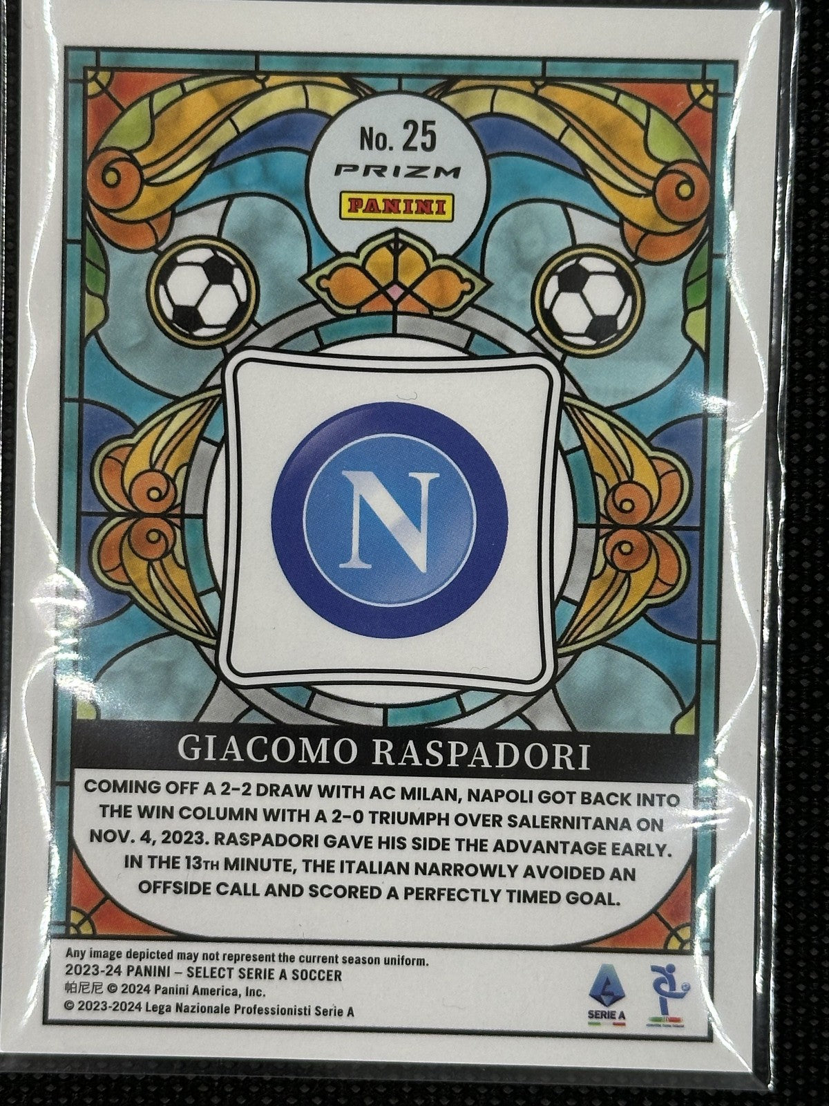 Giacomo Raspadori Steined Glass SSP Napoli Panini Select Serie A 2023/24