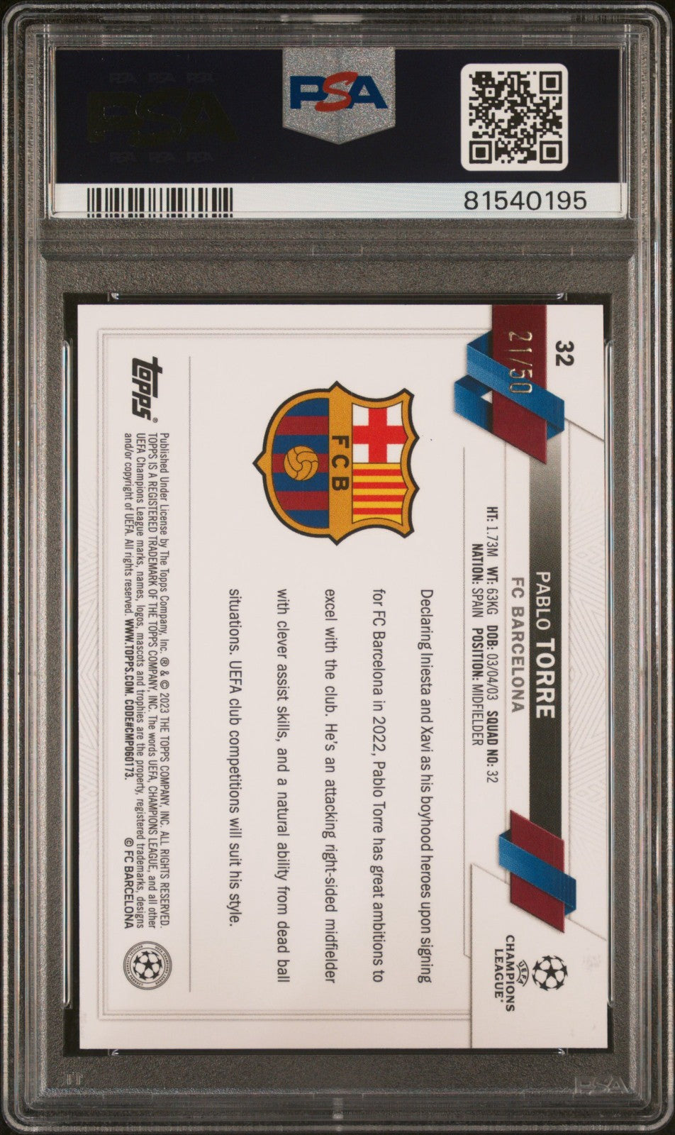 Pablo Torre Rookie Gold Mini-Diamond Refractor Topps Chrome UCC 2022/23 PSA 10