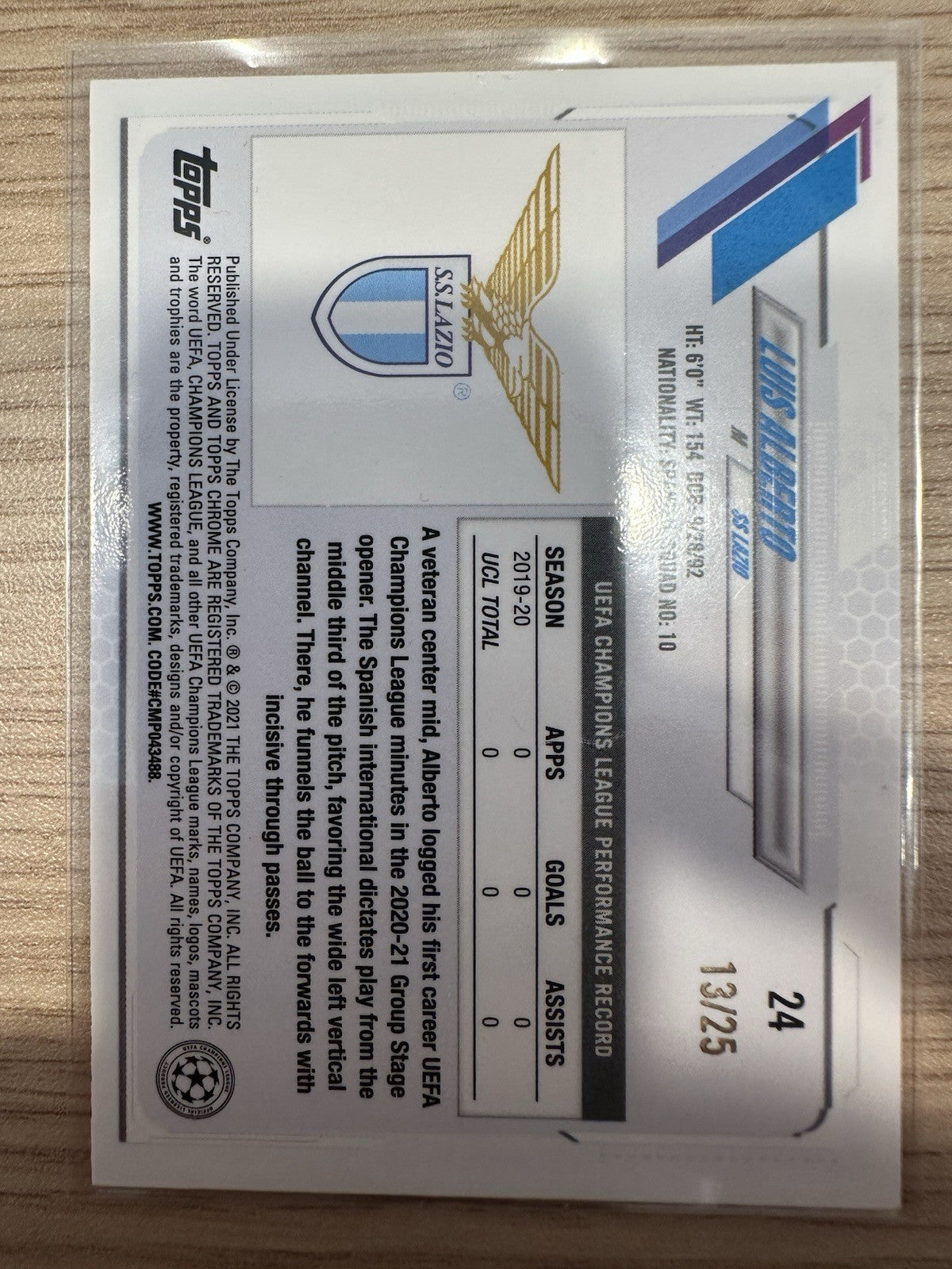 Luis Alberto 13/25 Topps Chrome UCL 2021